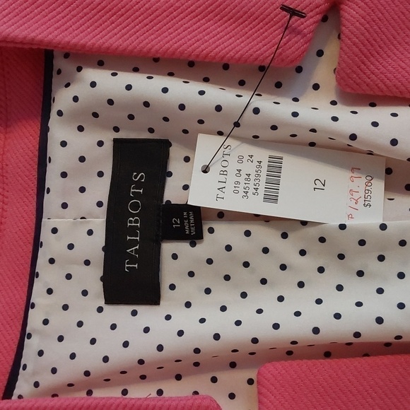 Talbots- Womens Pink Blazer/Suit Jacket Black & White Polka Dot lining Sz.12 - Picture 9 of 10